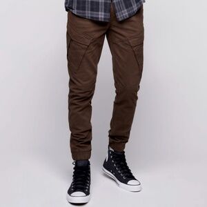 Jeaniologie Brown Cargo Jogger 98% Cotton Tapper Fit Oversized Pockets